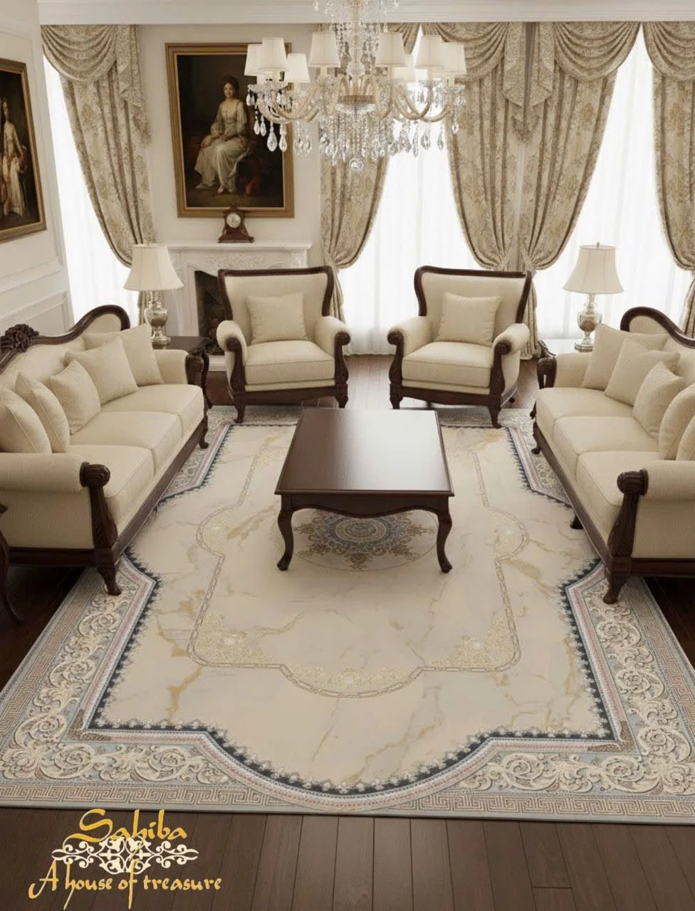 Persian-style rug in a formal living room
